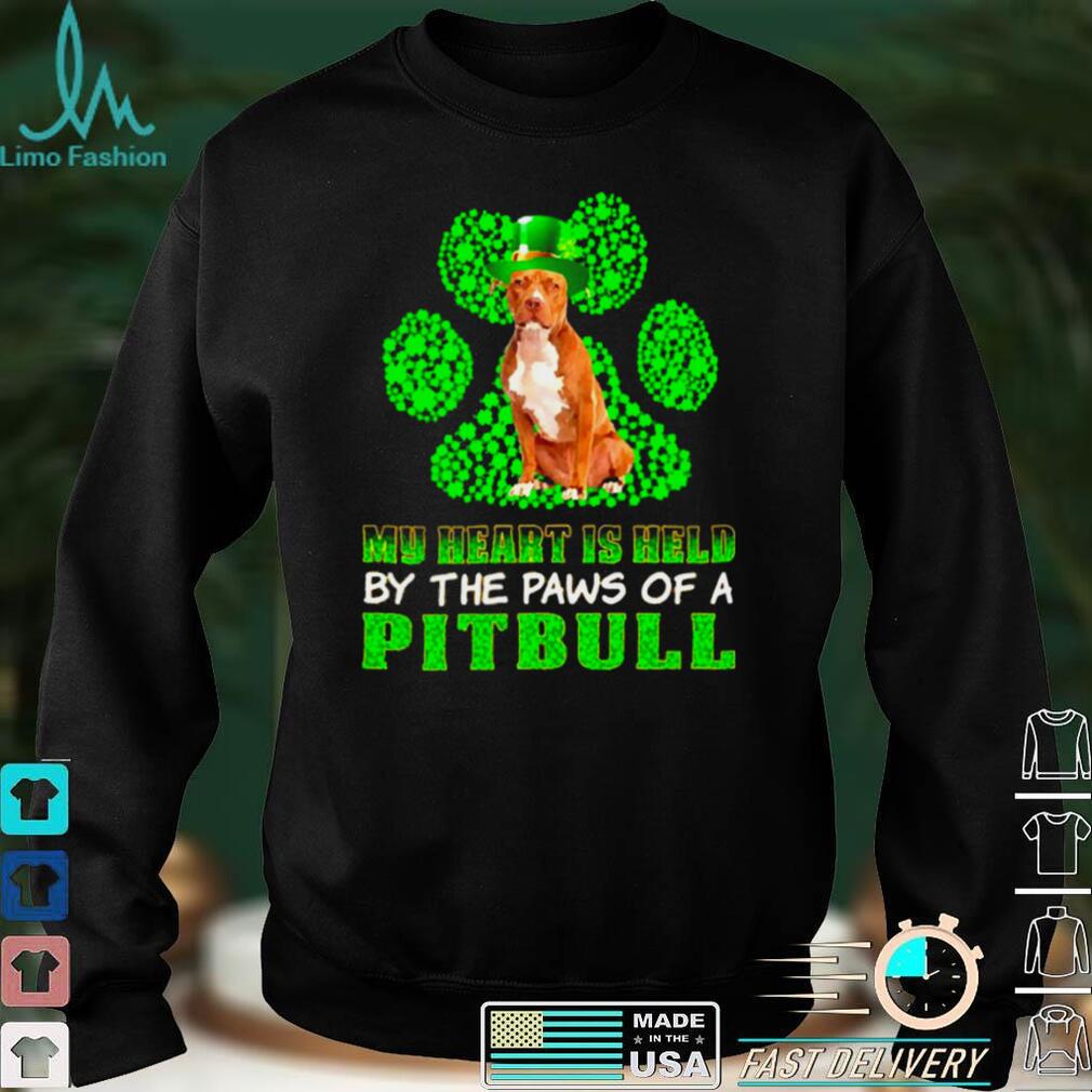 St Patricks Day My Heart Is Held By The Paws Of A Brown Pitbull Terrier Shirt