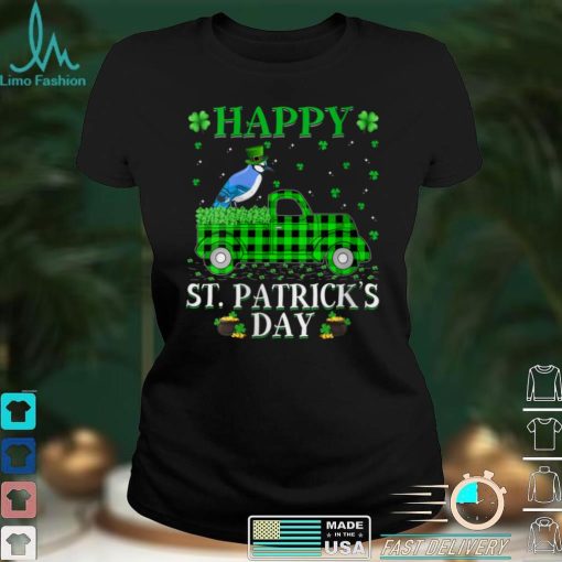 Womens Buffalo Plaid Green Truck Blue Jay Bird St Patrick's Day V Neck T Shirt Shirt