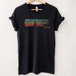 Womens Retro Vintage Sailingboat and Island Beach V Neck T Shirt Shirt