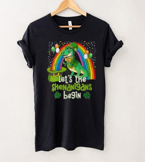Womens St Patrick's Day Shenanigans Funny Lepresaur Rainbow V Neck T Shirt Shirt