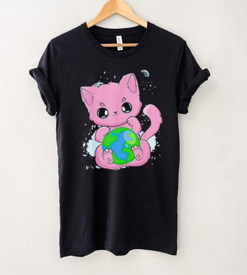 Black Cat Earth Day Globe Anime Neko Kitten T Shirt