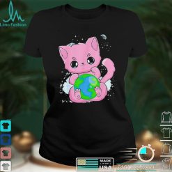 Black Cat Earth Day Globe Anime Neko Kitten T Shirt