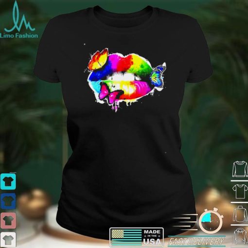 Colorful Sexy Rainbow Lips Mouth With Butterflies Shirt