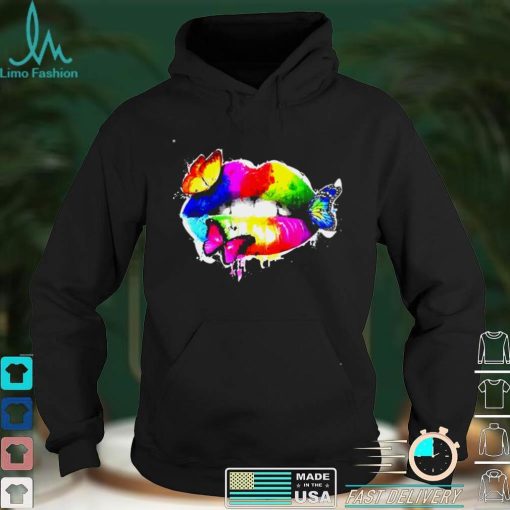 Colorful Sexy Rainbow Lips Mouth With Butterflies Shirt
