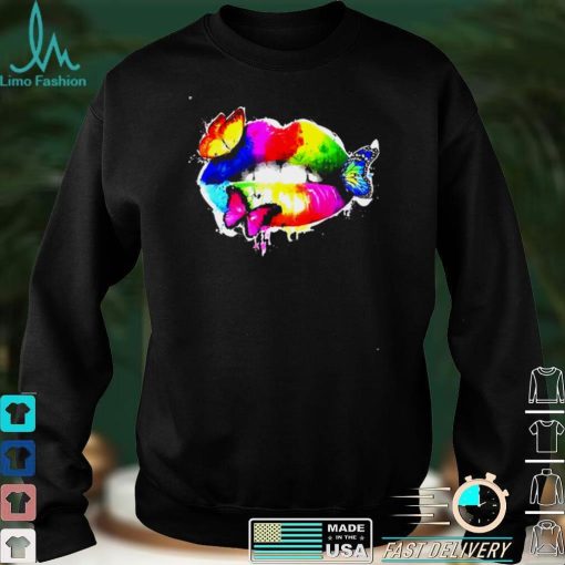 Colorful Sexy Rainbow Lips Mouth With Butterflies Shirt