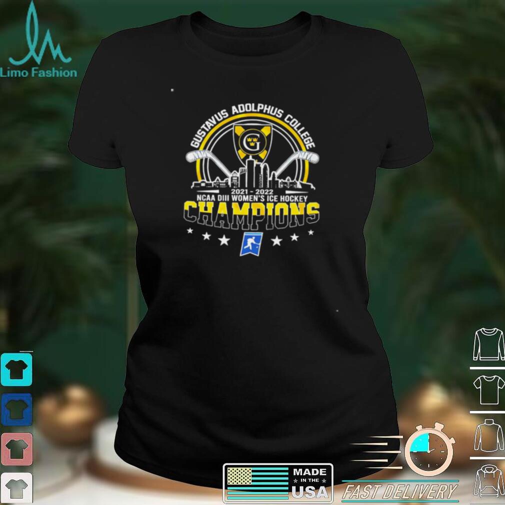 Gustavus Adolphus College 2021 2022 Ncaa Diii Women’s Ice Hockey Champions logo T shirt Gustavus Adolphus College 2021 2022 Ncaa Diii Women’s Ice Hockey Champions logo T shirt