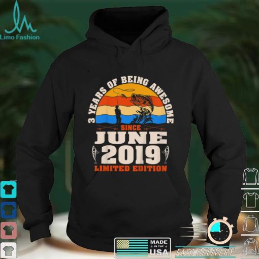 Kids Vintage June 2019   3 Year Old Fishing Lovers 3rd Birthday T Shirt