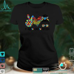 Peace Love Autism Mom Life Messy Bun Blue Autism Awareness T Shirt