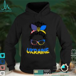 Pray for Ukraine Messy bun women USA American Ukranian flag T Shirt