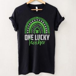St Patricks Day Rainbow One Lucky Teacher Embroidery Style T Shirt
