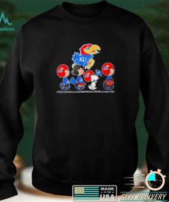 The Peanuts Snoopy and friend fan Kansas Jayhawks mascot shirt