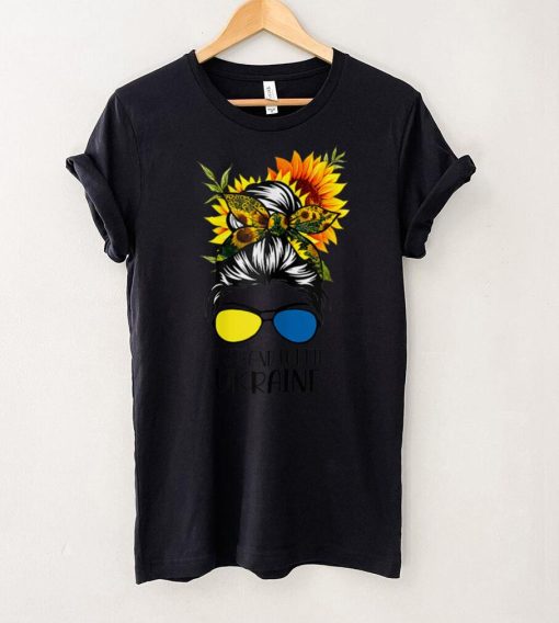 Womens I Stand With Ukraine Ukrainian Sunflower Messy Bun T Shirt