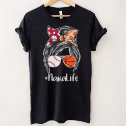 Womens Nana Life Baseball Basketball Nana Messy Bun Mother's Day V Neck T  Shirt - Limotees