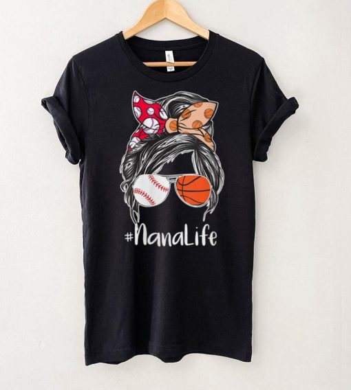 Womens Nana Life Baseball Basketball Nana Messy Bun Mother’s Day V Neck T Shirt