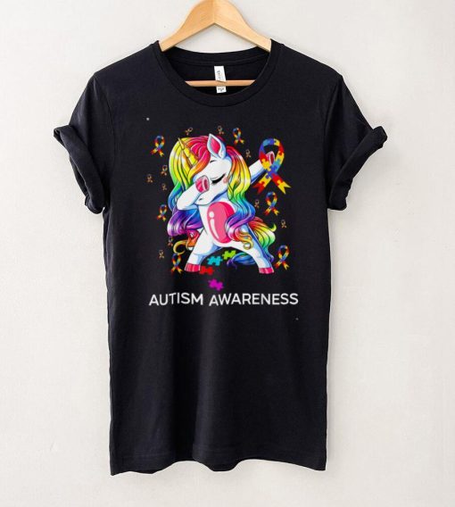 Dabbing Unicorn Ribbon Puzzle Autism Awareness Boy Girls Kid T Shirt