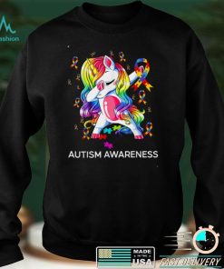 Dabbing Unicorn Ribbon Puzzle Autism Awareness Boy Girls Kid T Shirt