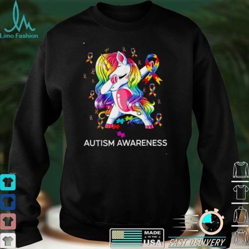 Dabbing Unicorn Ribbon Puzzle Autism Awareness Boy Girls Kid T Shirt