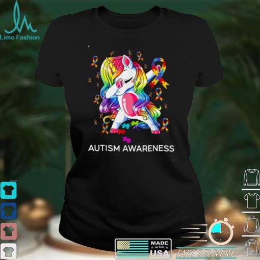 Dabbing Unicorn Ribbon Puzzle Autism Awareness Boy Girls Kid T Shirt