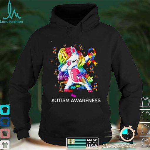 Dabbing Unicorn Ribbon Puzzle Autism Awareness Boy Girls Kid T Shirt