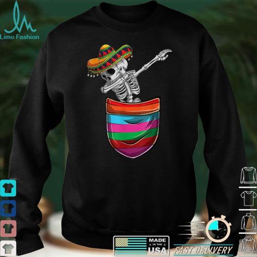 Funny Pocket Serape Mexican Cinco De Mayo Dabbing Skeleton T Shirt