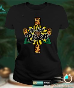 He Has Risen Leopard Cross Religious Easter Christian Women T Shirt