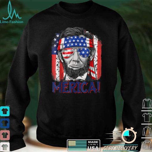 Merica Abe Lincoln 4th of July Men American Flag Murica T Shirt tee