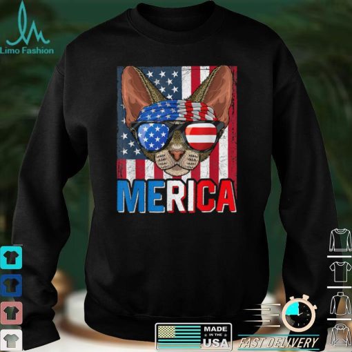 Merica Devon Rex Cat 4th Of July Gifts American Flag T Shirt