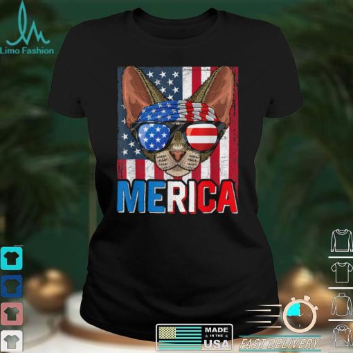 Merica Devon Rex Cat 4th Of July Gifts American Flag T Shirt