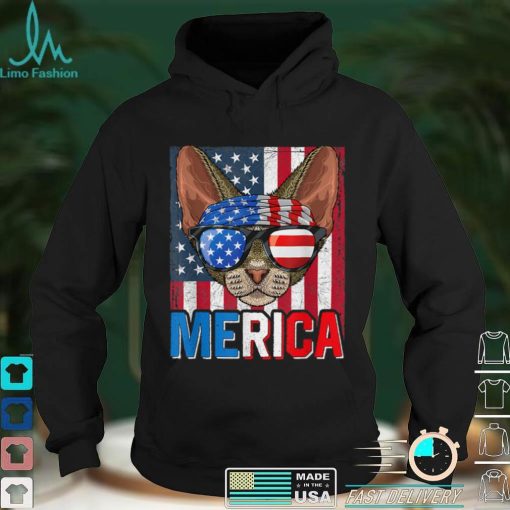 Merica Devon Rex Cat 4th Of July Gifts American Flag T Shirt