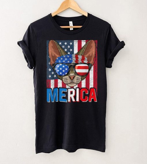 Merica Devon Rex Cat 4th Of July Gifts American Flag T Shirt