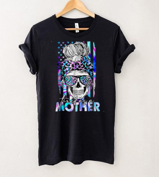 Mother’s Day Leopard Tired As A Mom Skull American Flag T Shirt