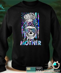 Mother's Day Leopard Tired As A Mom Skull American Flag T Shirt