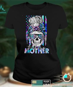 Mother's Day Leopard Tired As A Mom Skull American Flag T Shirt