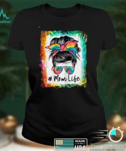 Womens Bleached Mom Life Messy Bun Hair Sunglasses Tie dye Mother T Shirt