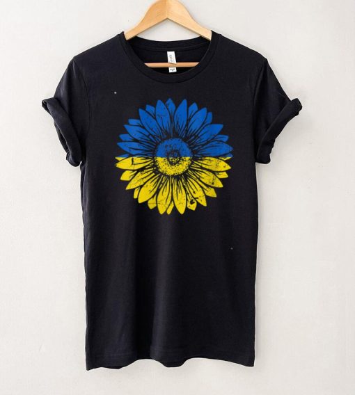 Womens Peace in Ukraine Sunflower Distressed Blue and Yellow V Neck T Shirt