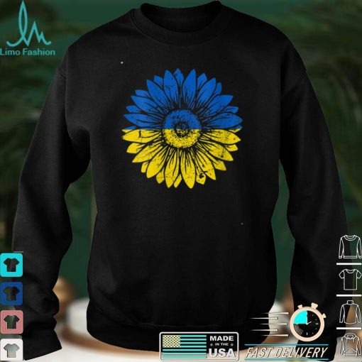 Womens Peace in Ukraine Sunflower Distressed Blue and Yellow V Neck T Shirt