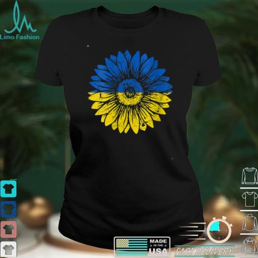 Womens Peace in Ukraine Sunflower Distressed Blue and Yellow V Neck T Shirt