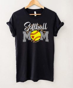 Womens Softball Mom Leopard Funny Softball Mom Mother’s Day 2022 V Neck T Shirt