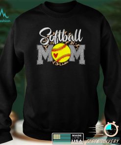 Womens Softball Mom Leopard Funny Softball Mom Mother’s Day 2022 V Neck T Shirt