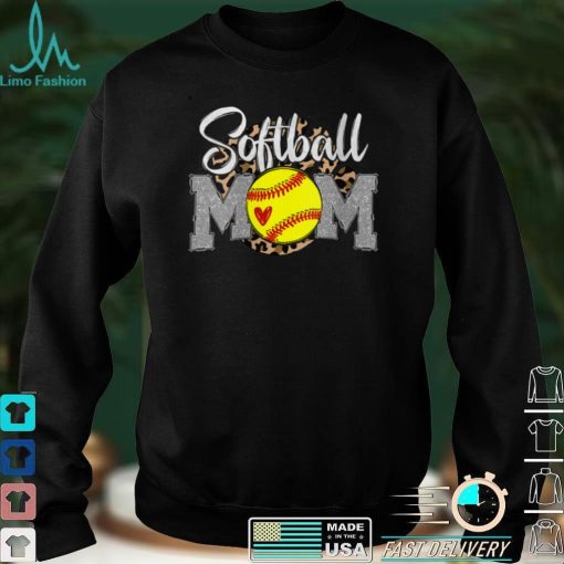 Womens Softball Mom Leopard Funny Softball Mom Mother’s Day 2022 V Neck T Shirt