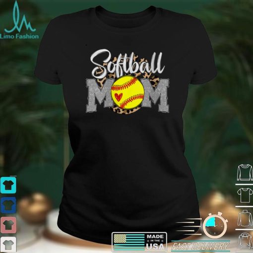 Womens Softball Mom Leopard Funny Softball Mom Mother’s Day 2022 V Neck T Shirt