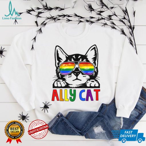 Ally Cat LGBT Gay Rainbow Pride Flag Boys Men Girls Women T Shirt