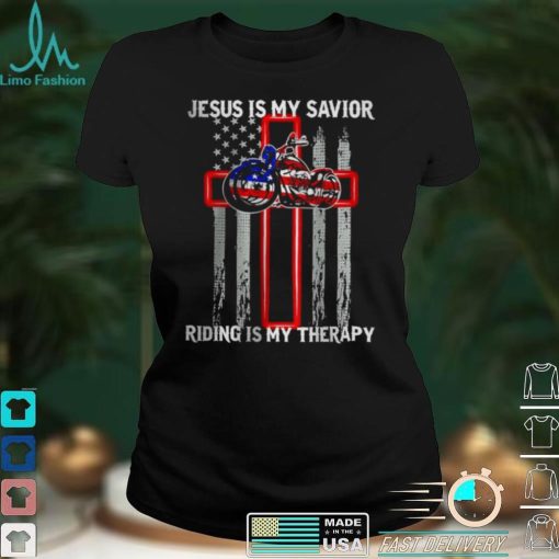 Jesus Is My Savior Riding Is My Therapy American Flag Cross T Shirt