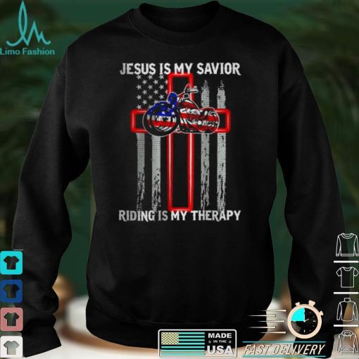 Jesus Is My Savior Riding Is My Therapy American Flag Cross T Shirt