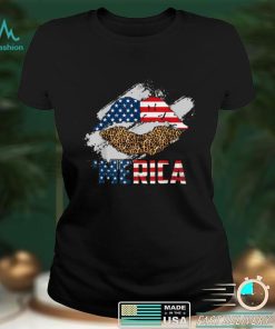 Merica Patriotic Lips American Flag Leopard Lips 4th of July T Shirt