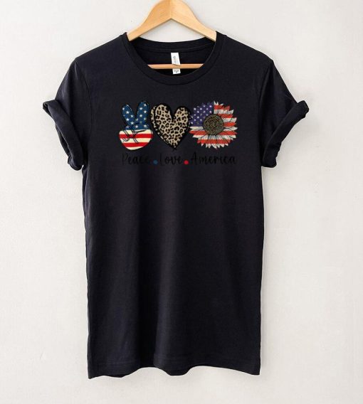 Peace Love America Sunflower American Flag Heart 4th Of July T Shirt
