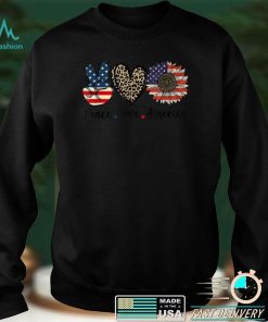 Peace Love America Sunflower American Flag Heart 4th Of July T Shirt