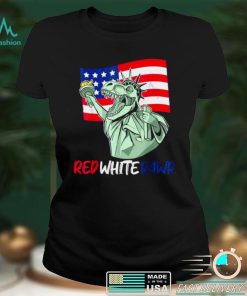 Dinosaur 4th of july American Flag Red White Rawr Tee Shirt