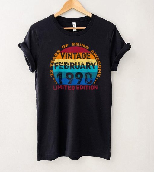 33 Years Old Vintage February 1990 Distressed 33rd Birthday T Shirt