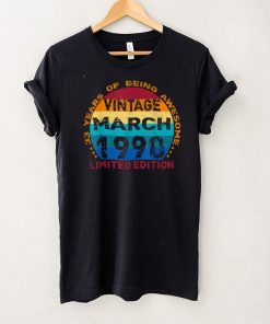 33 Years Old Vintage March 1990 Distressed 33rd Birthday T Shirt